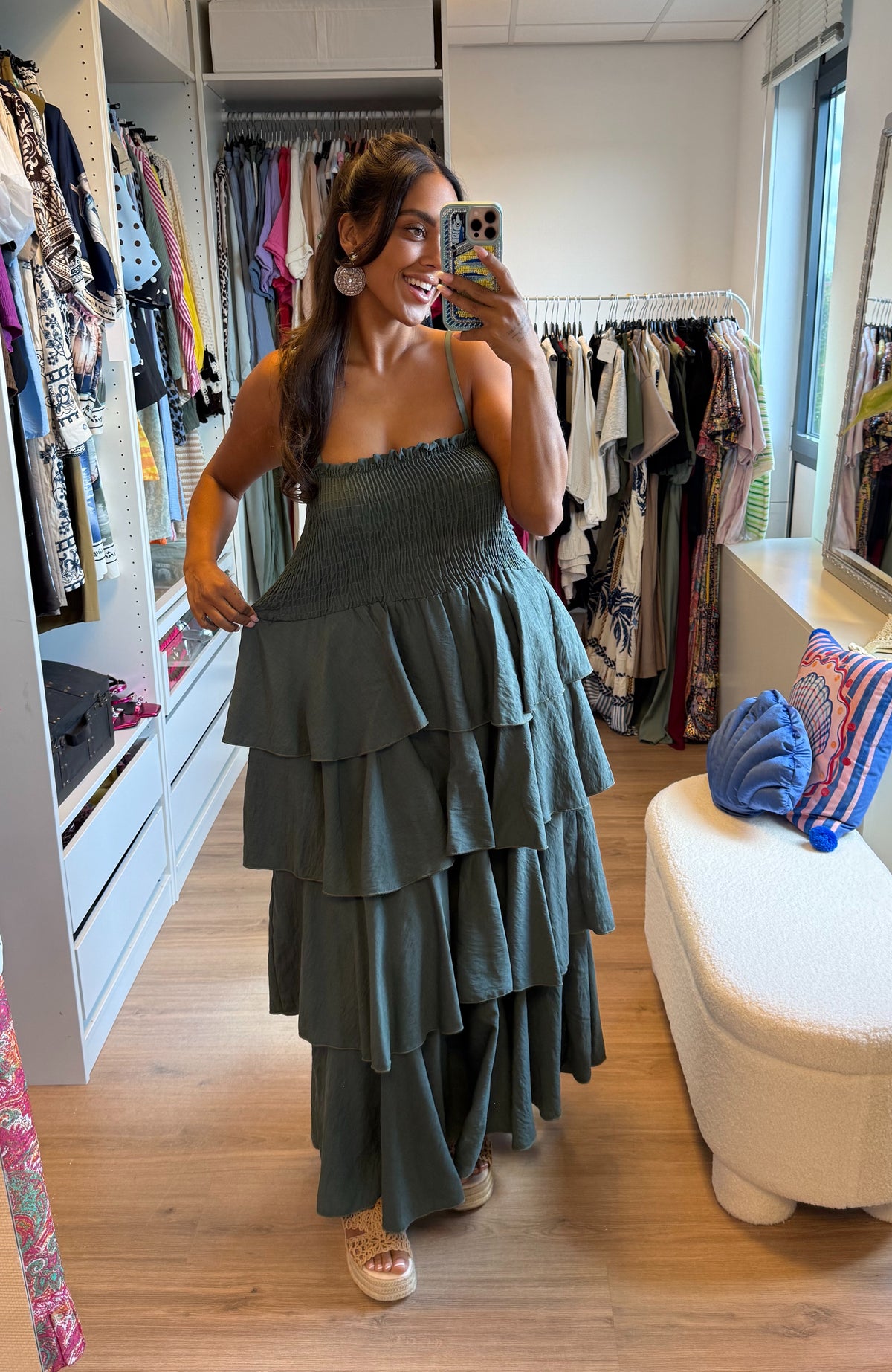 Ruffle maxi jurk groen