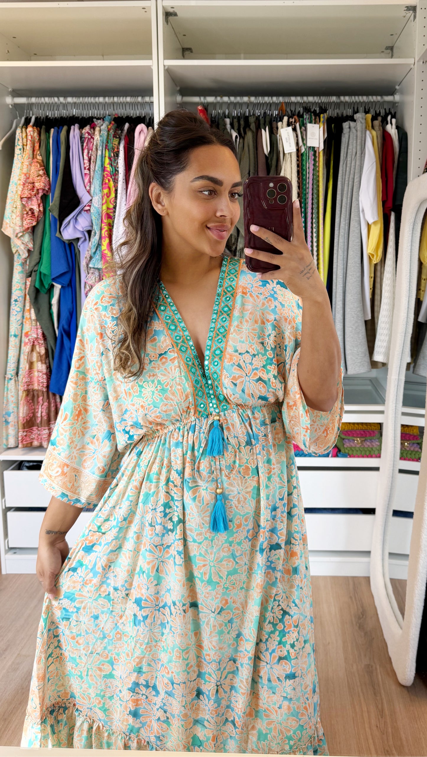 Boho maxi dress blue & orange