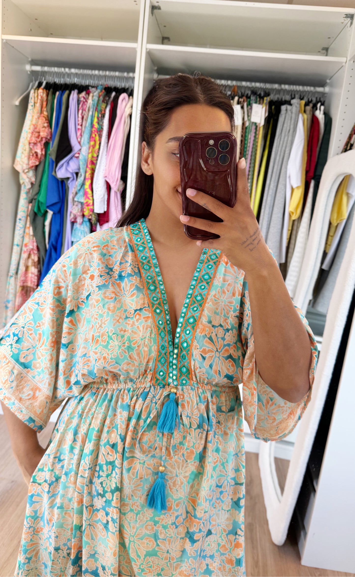 Boho maxi dress blue & orange