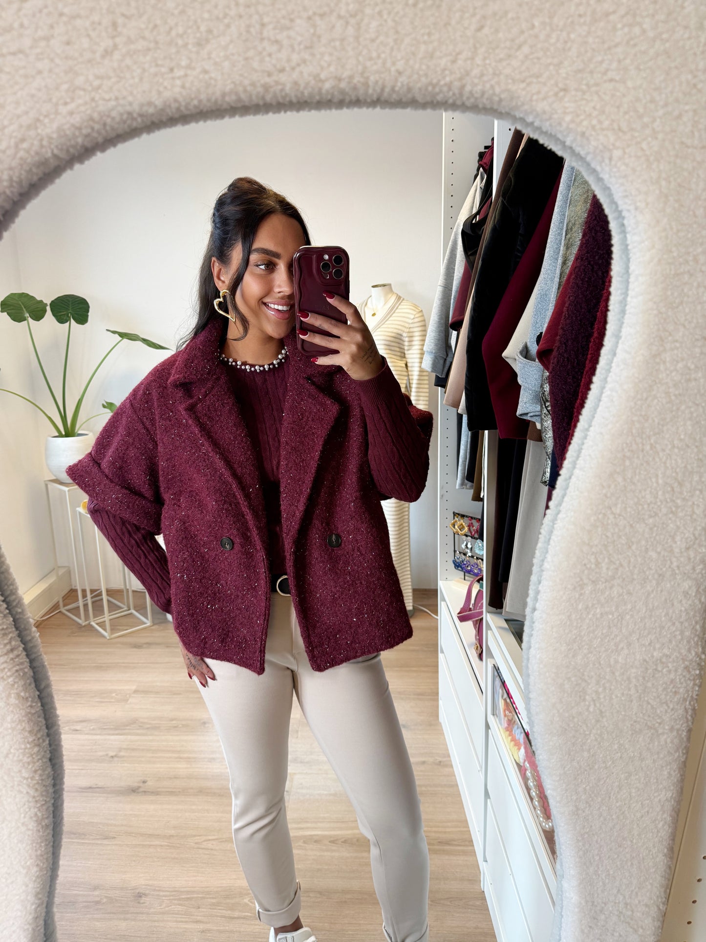 Pearl braided knit bordeaux