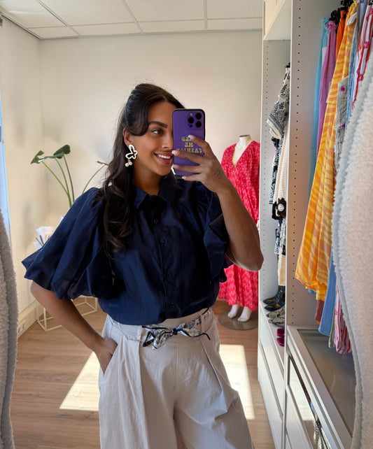 Ballon blouse see trough donkerblauw