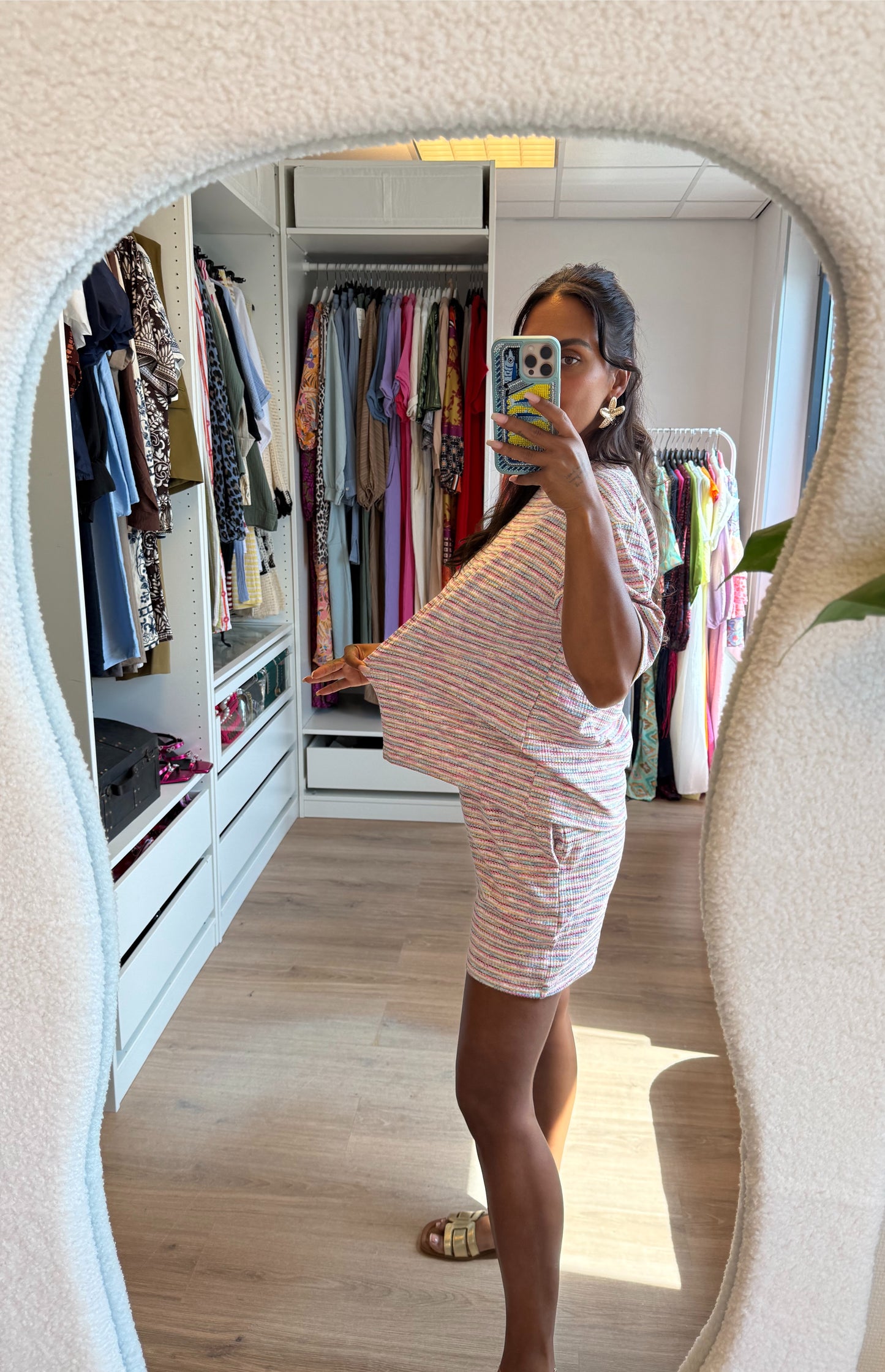 Tweedelige set shirt & short met streepprint roze