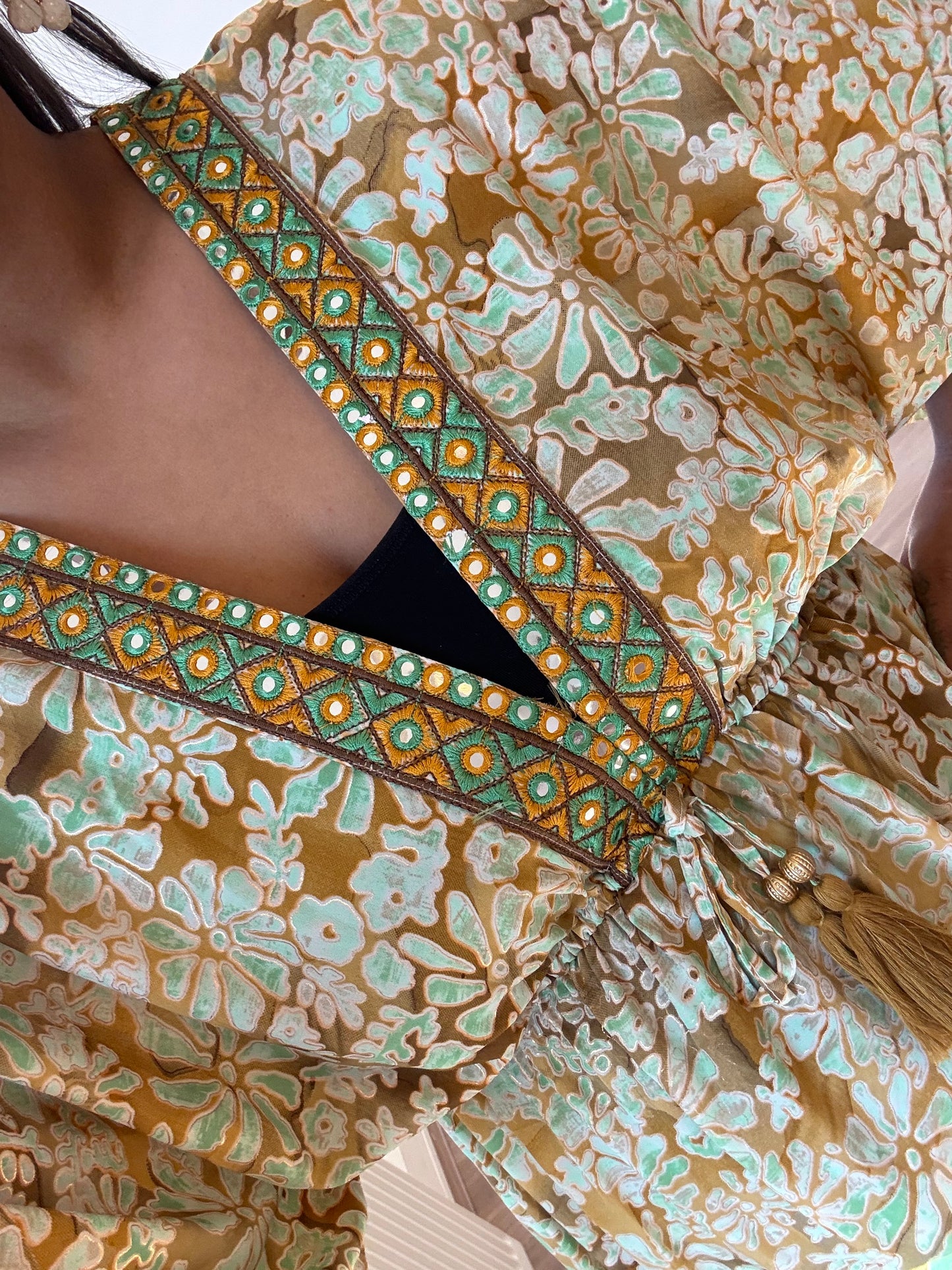 Boho maxi dress green & brown