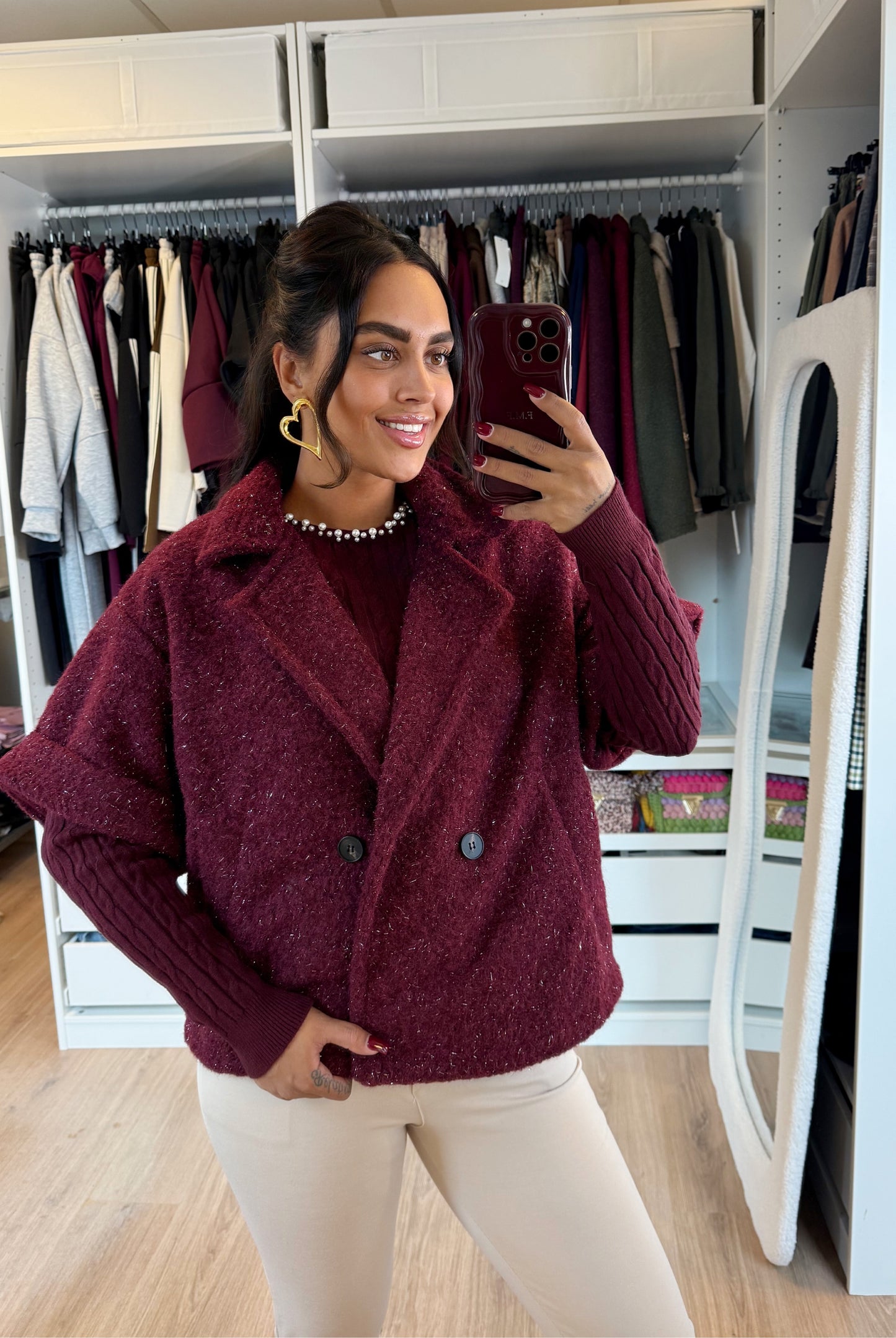 Pearl braided knit bordeaux