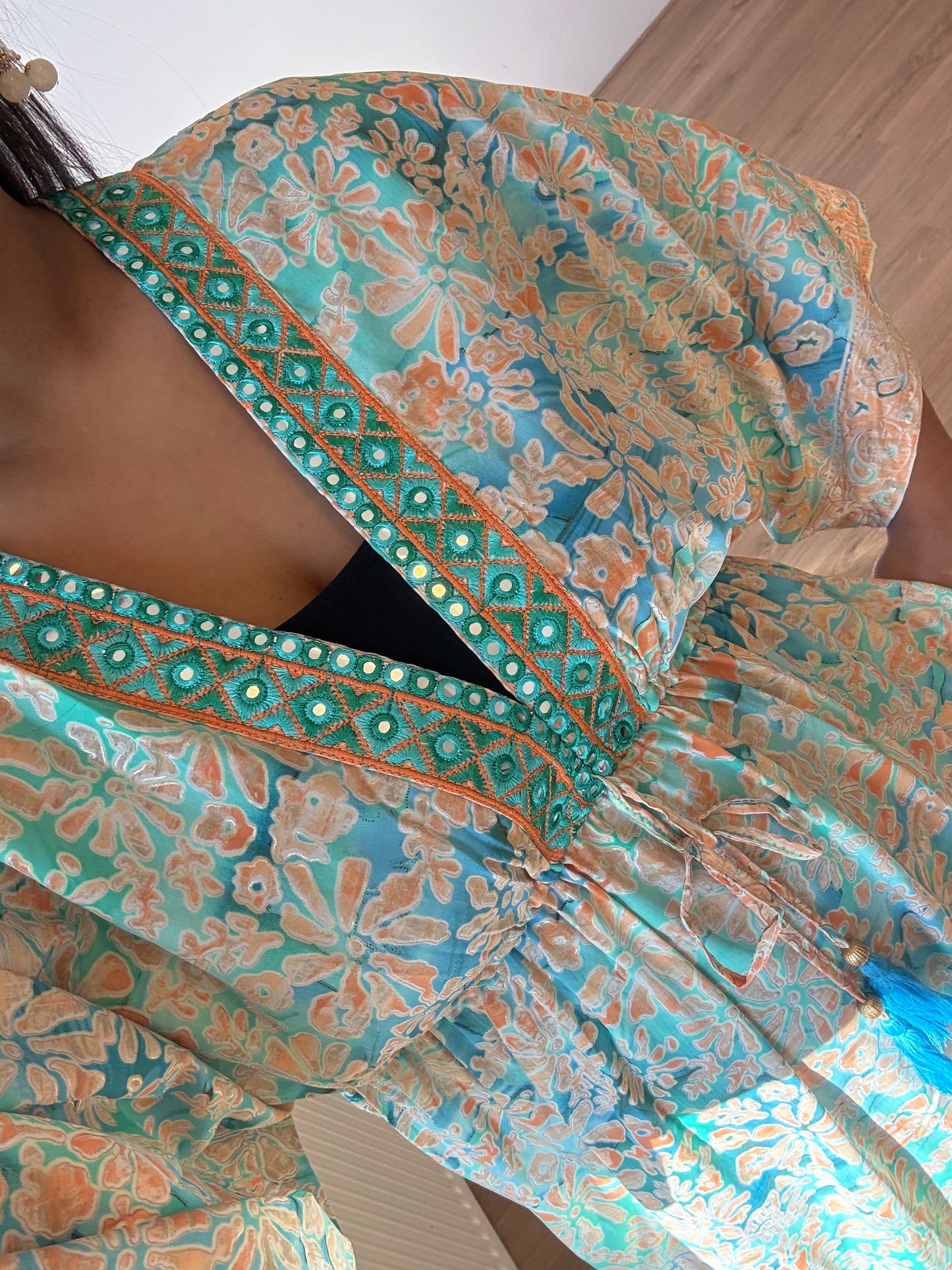 Boho maxi dress blue & orange