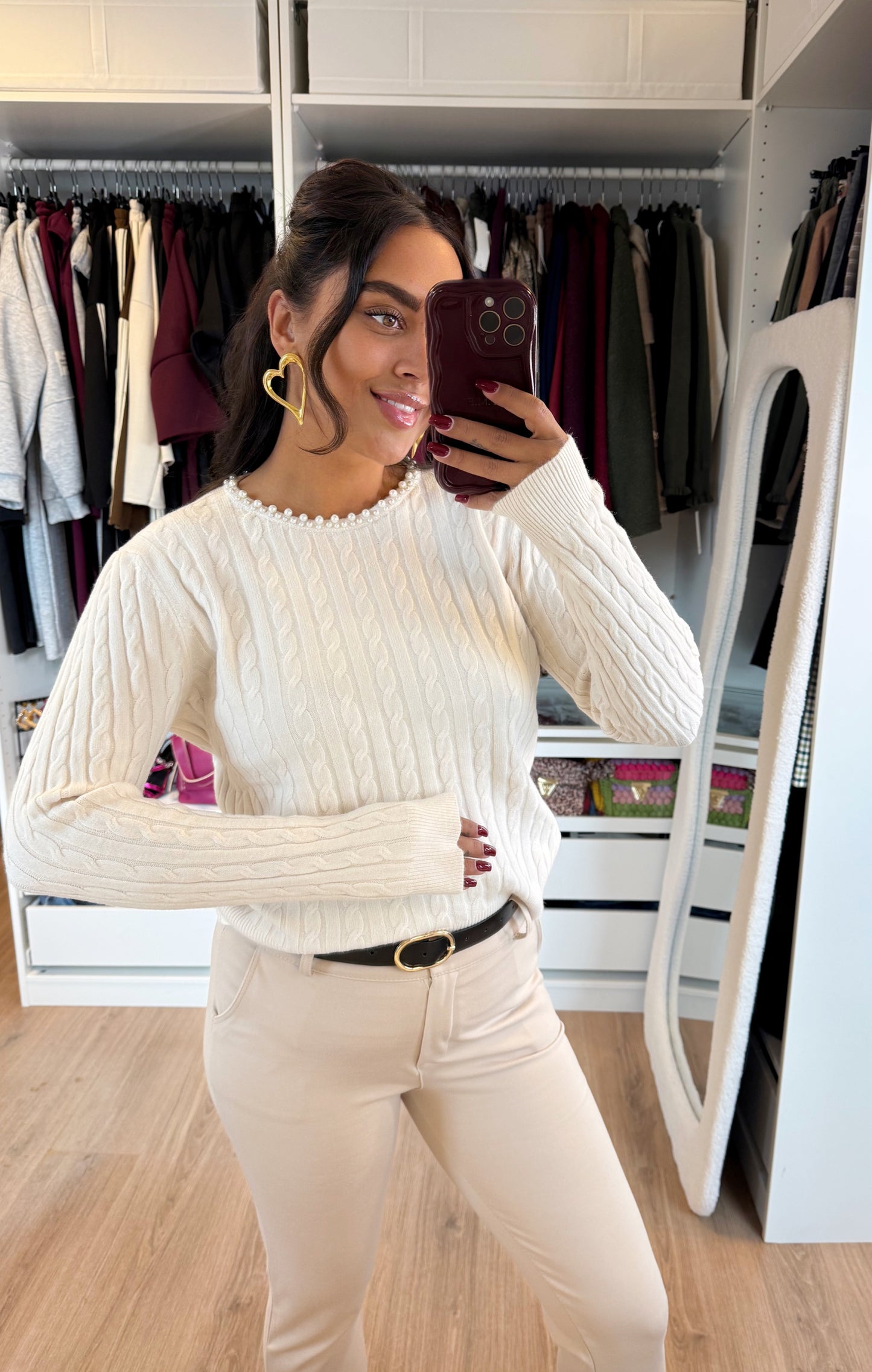 Pearl braided knit creme