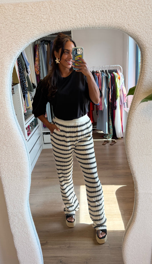 Crochet broek met streepprint zwart & offwhite