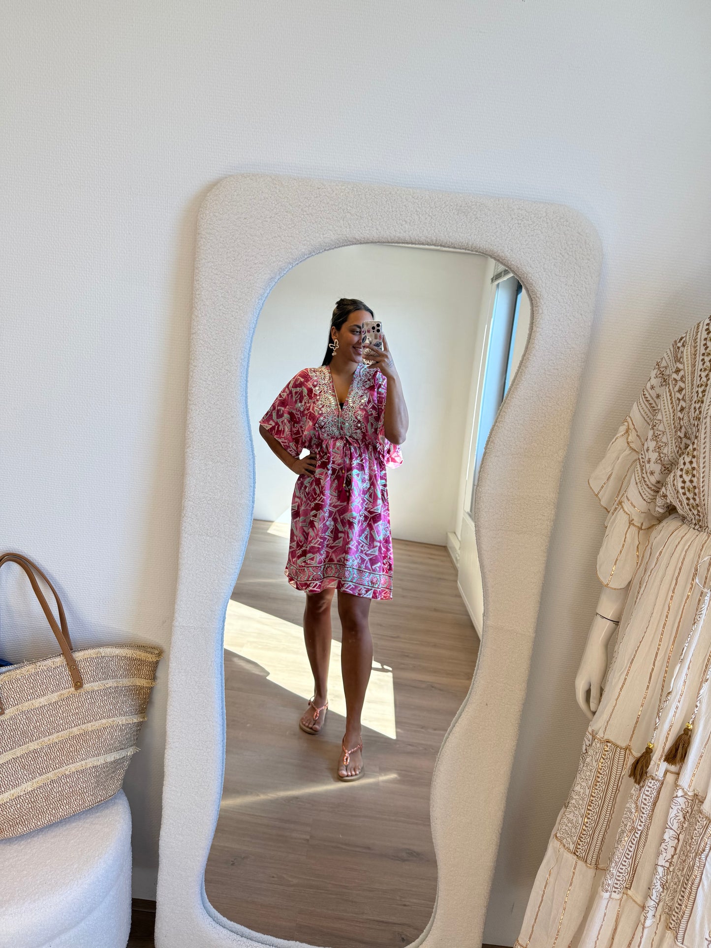 Boho dress dark pink & mint