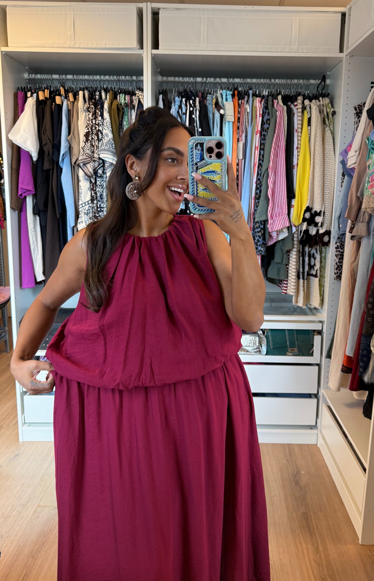 Ballon maxi jurk bordeaux