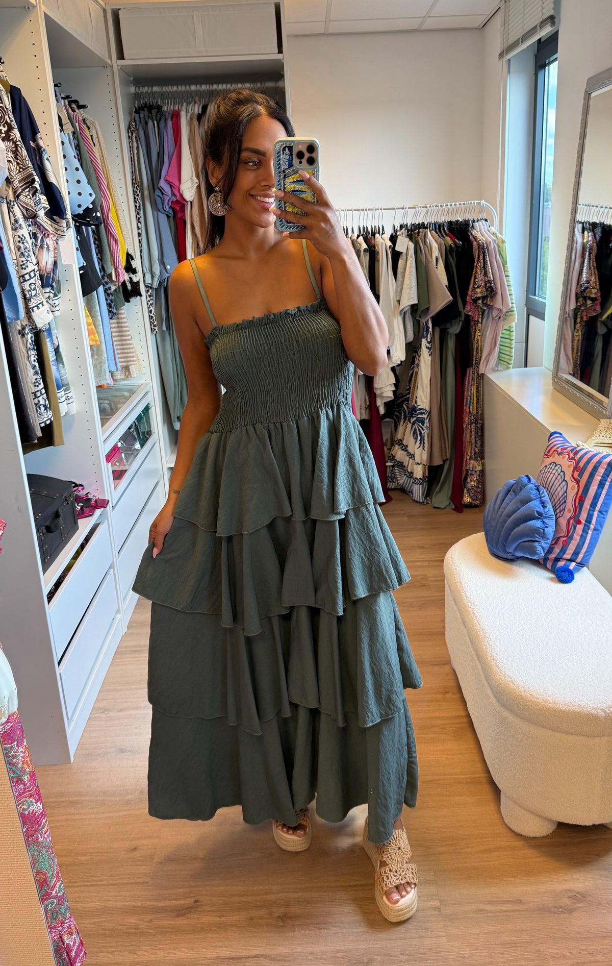 Ruffle maxi jurk groen