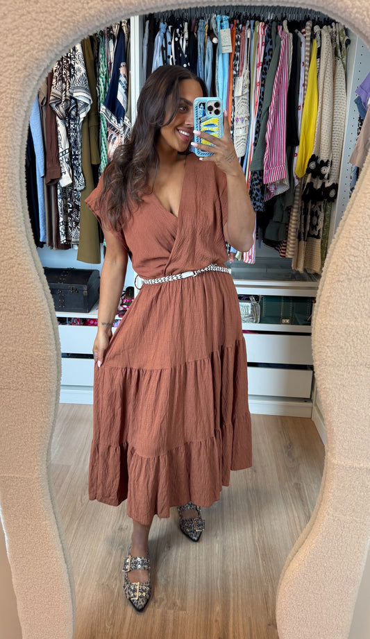 Viscose midi jurk brons
