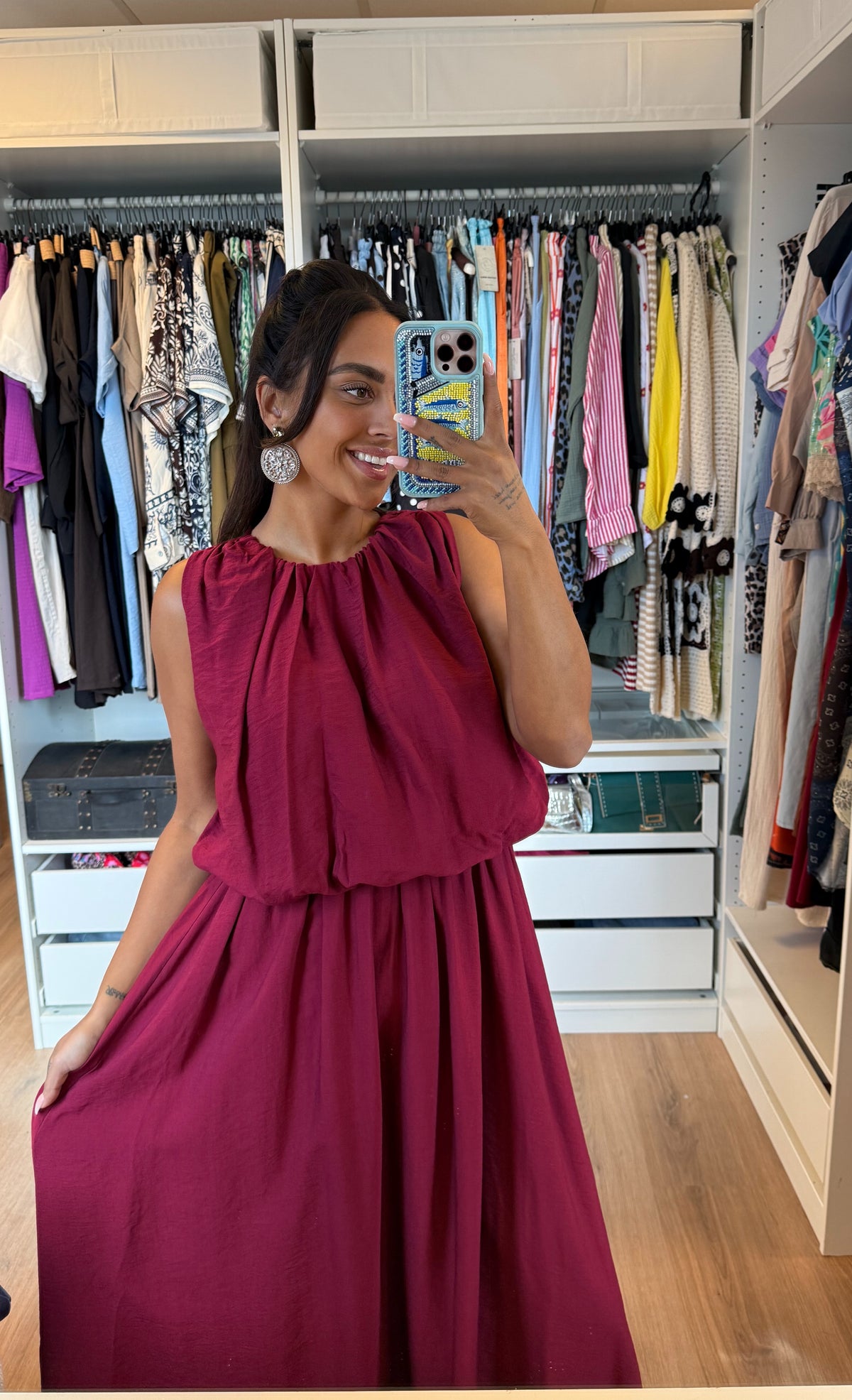 Ballon maxi jurk bordeaux