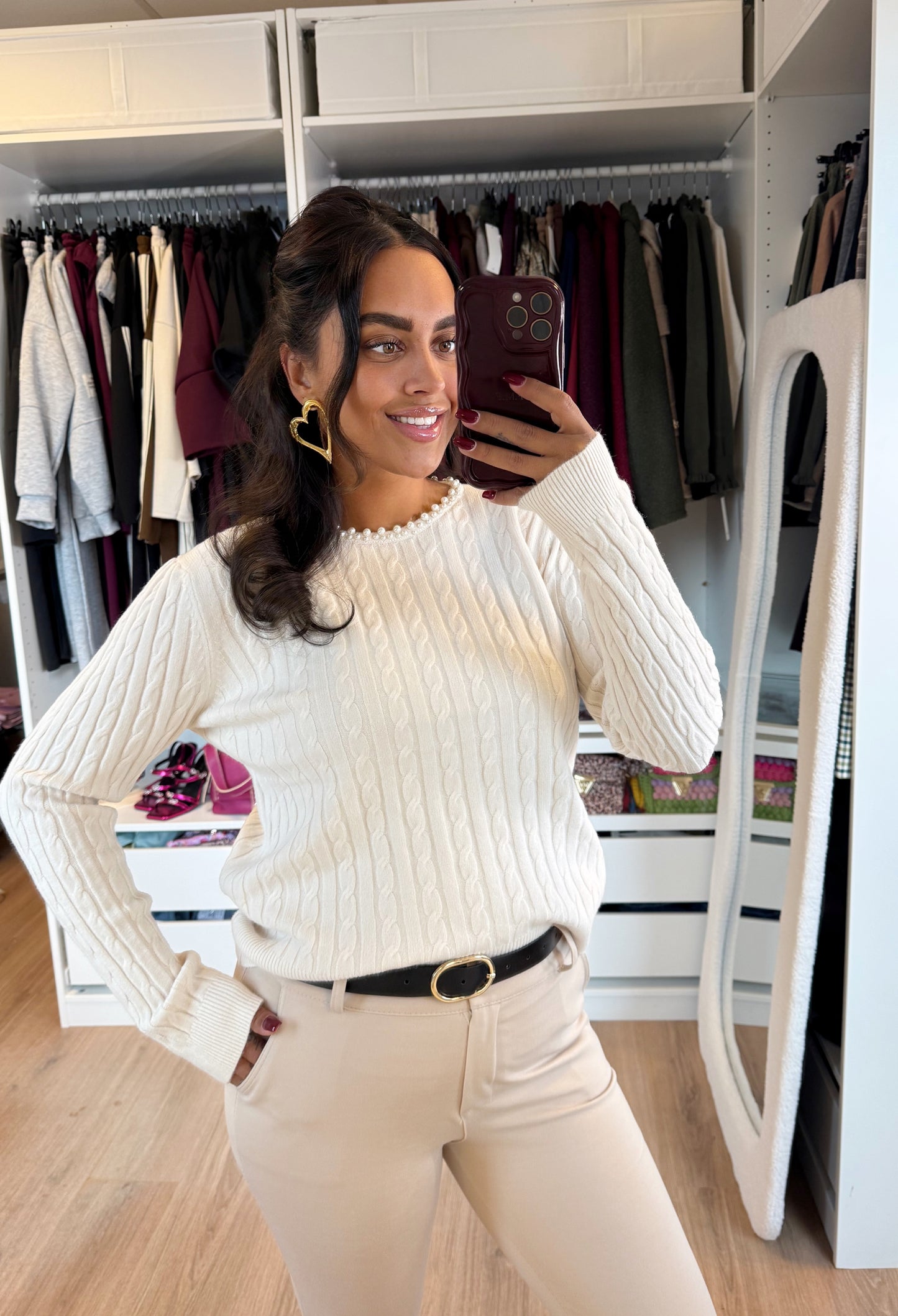 Pearl braided knit creme