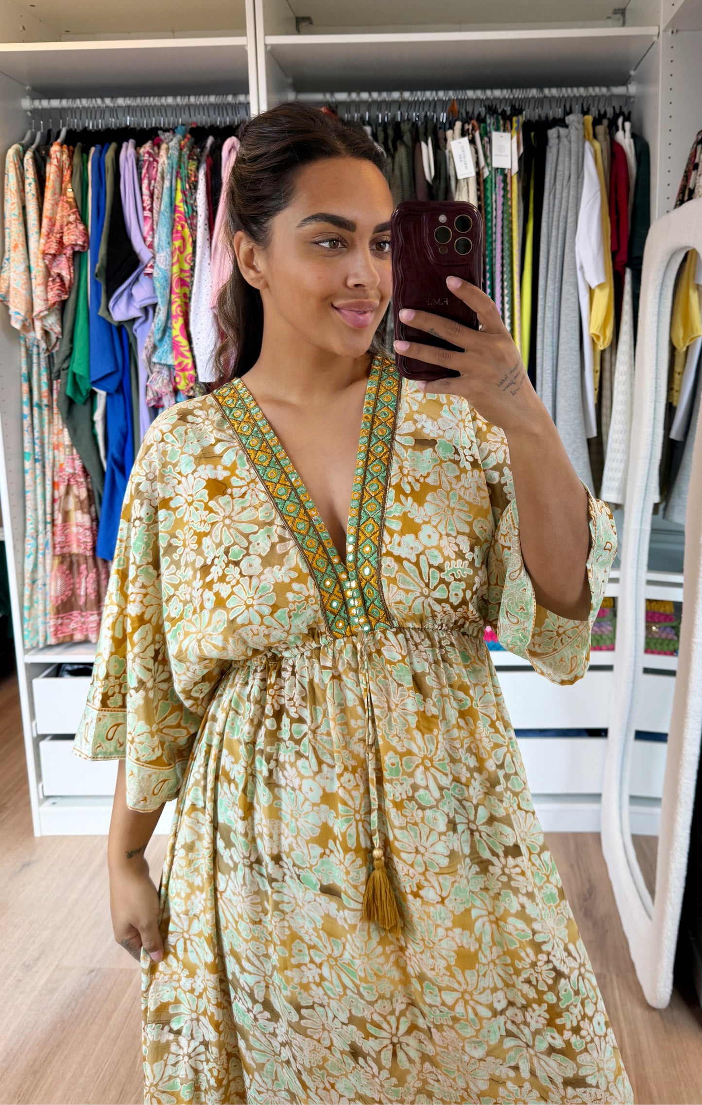 Boho maxi dress green & brown