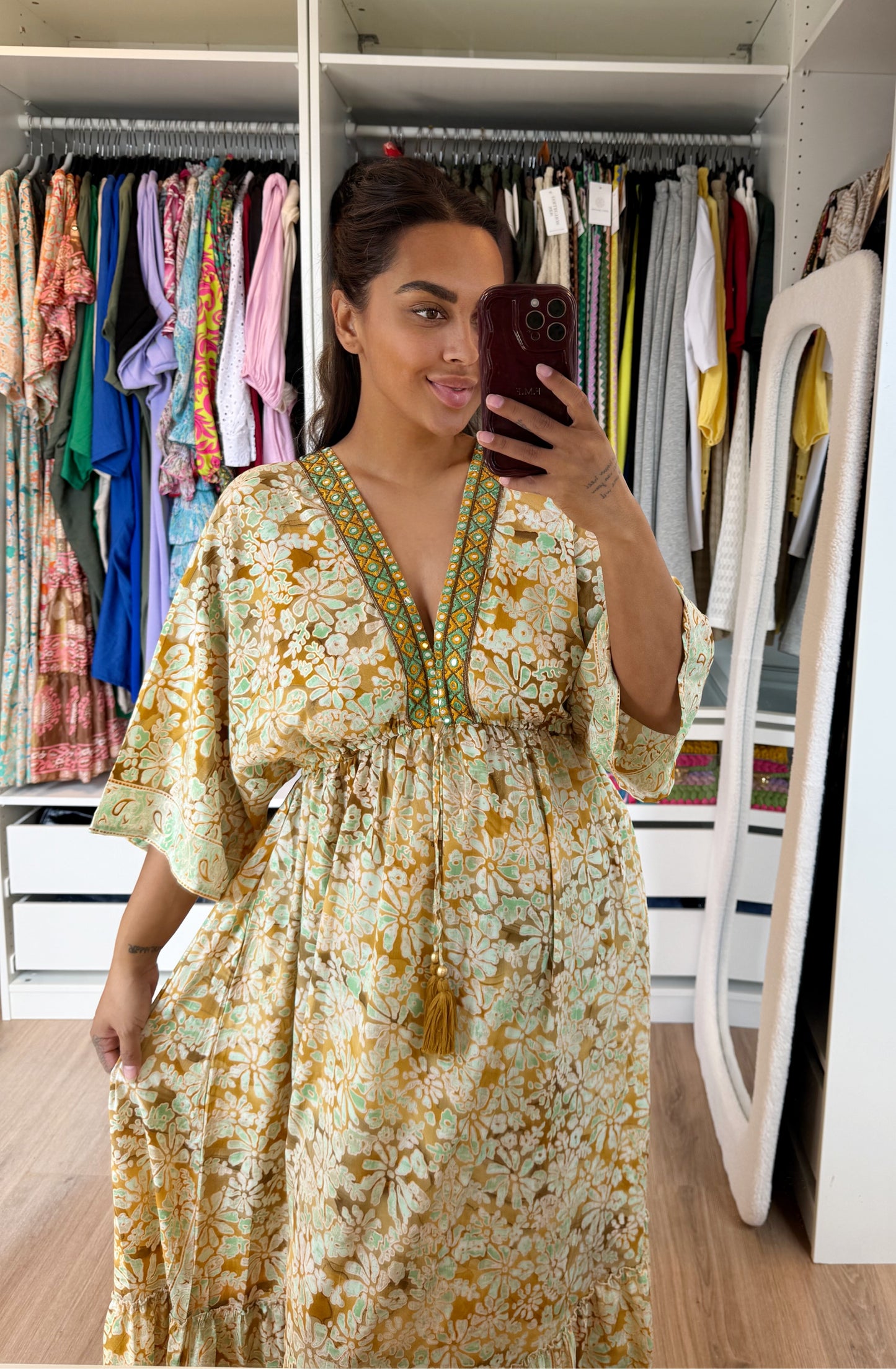 Boho maxi dress green & brown