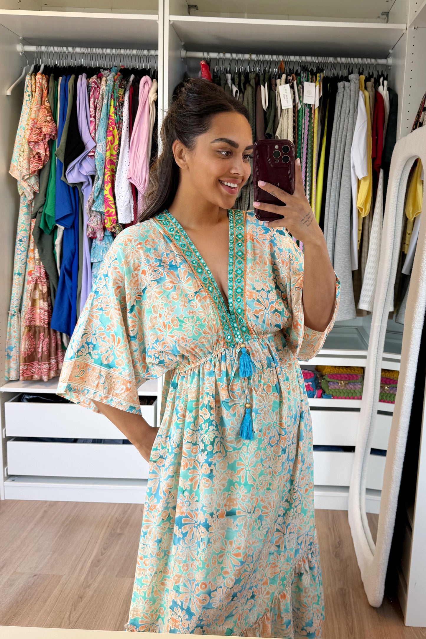 Boho maxi dress blue & orange