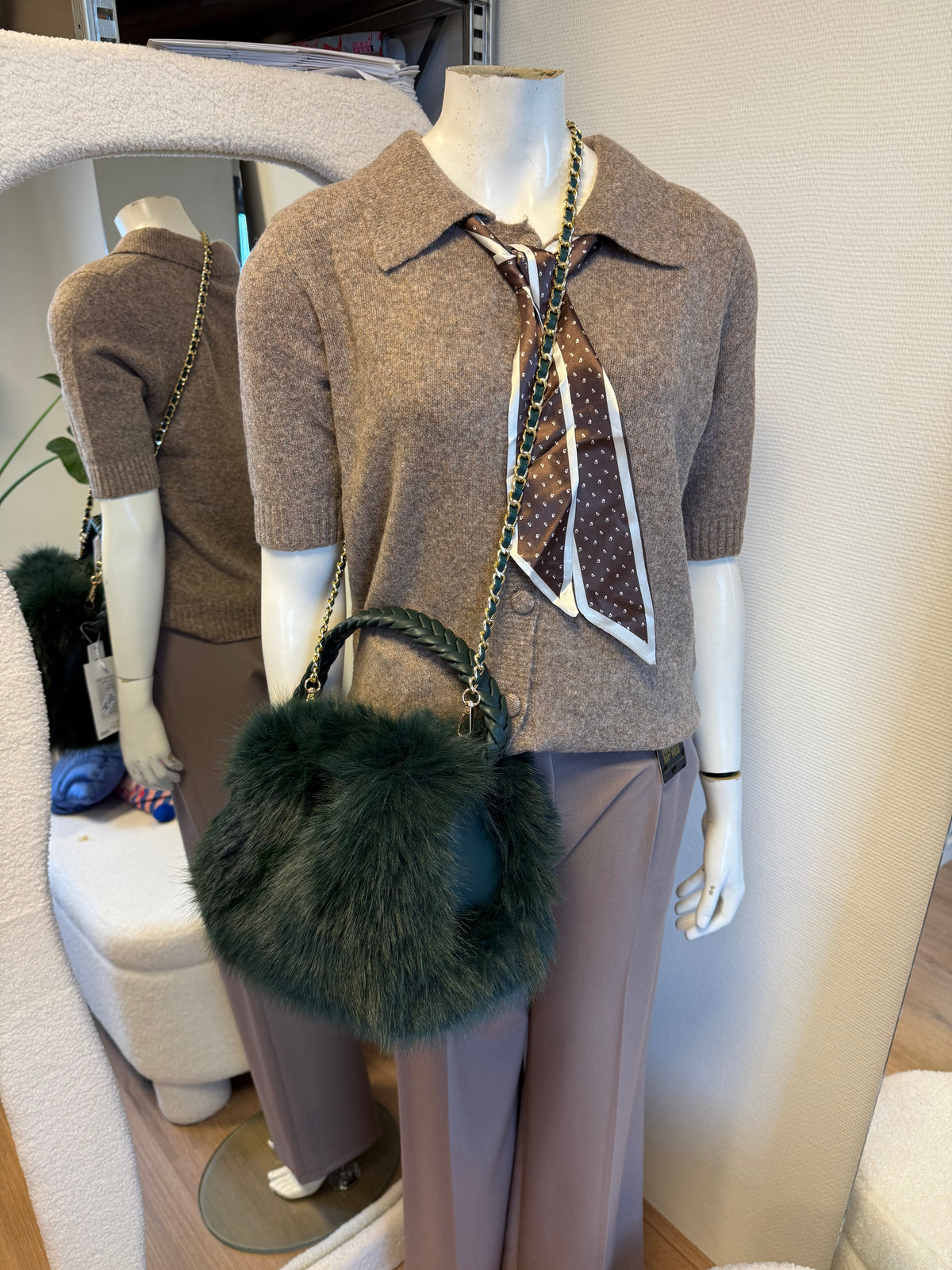 Faux fur tas rond model groen