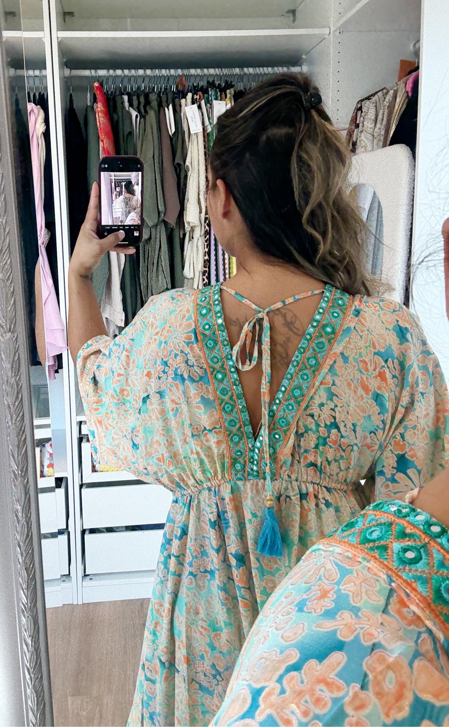 Boho maxi dress blue & orange