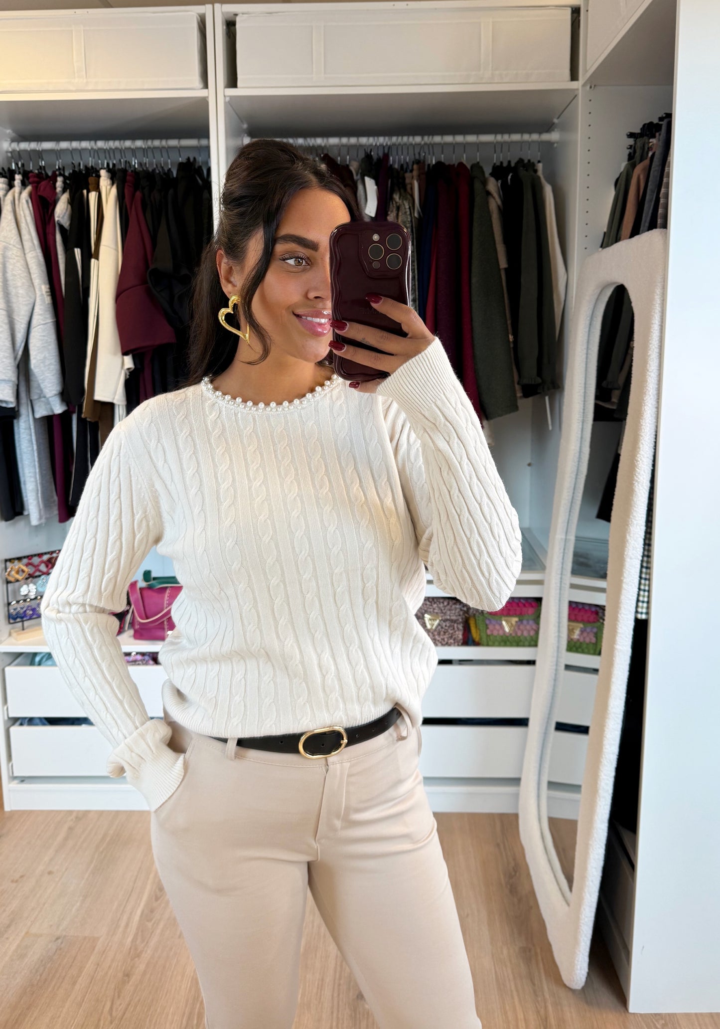 Pearl braided knit creme