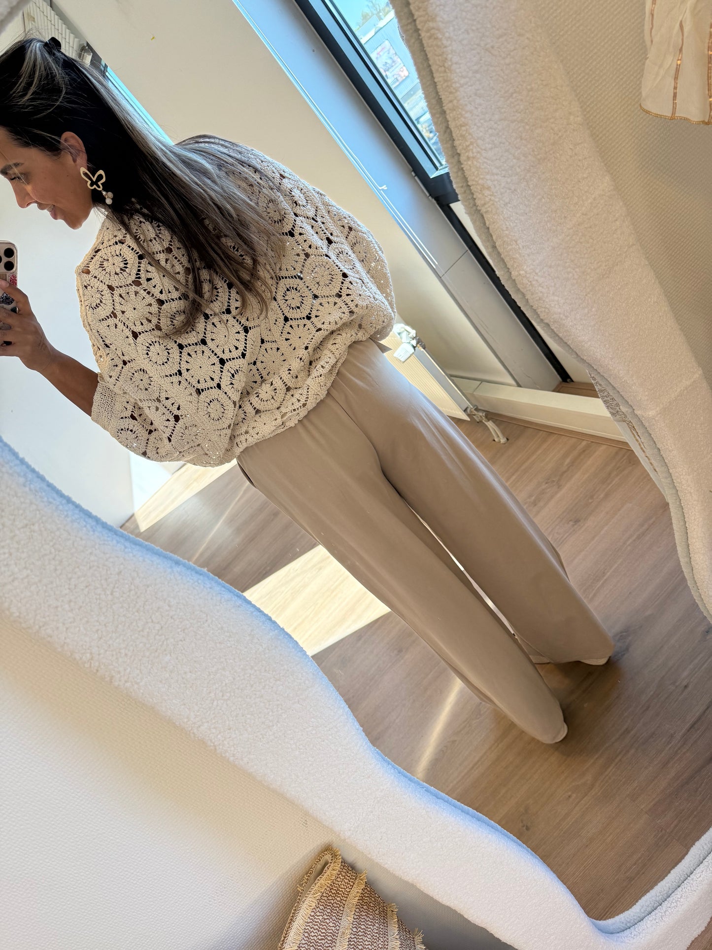 Benthe wide leg pantalon jogger beige