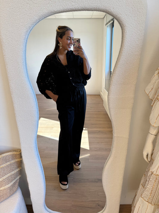 Benthe wide leg pantalon jogger black