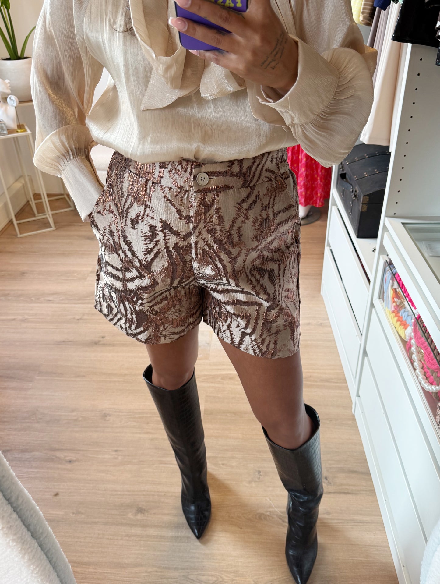 Jacquard short beige & choco