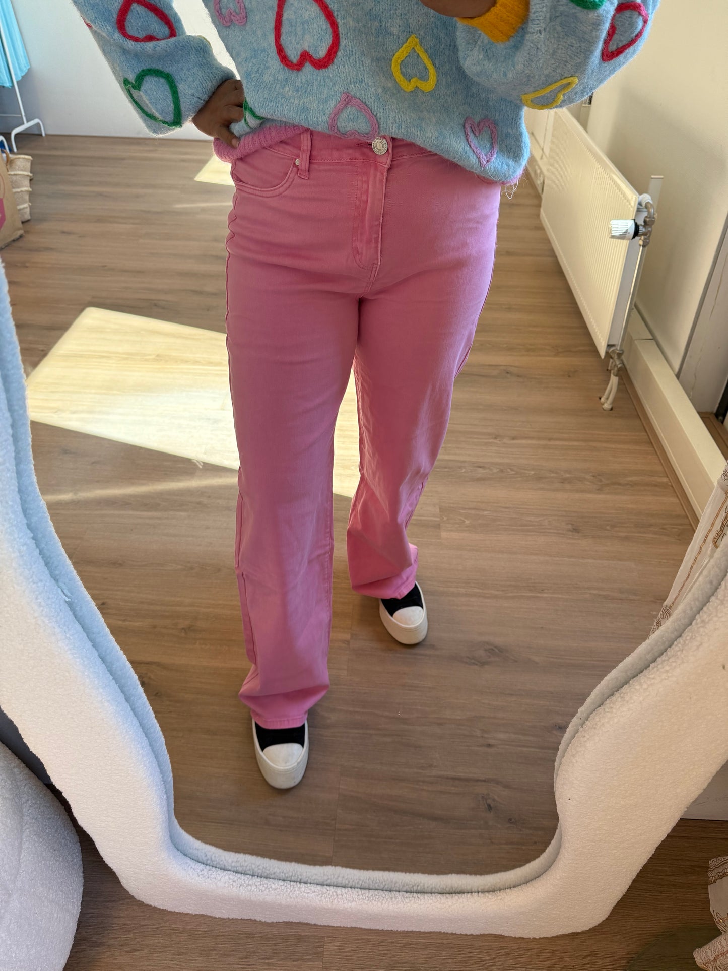 Jeans straight fit wide jeans roze