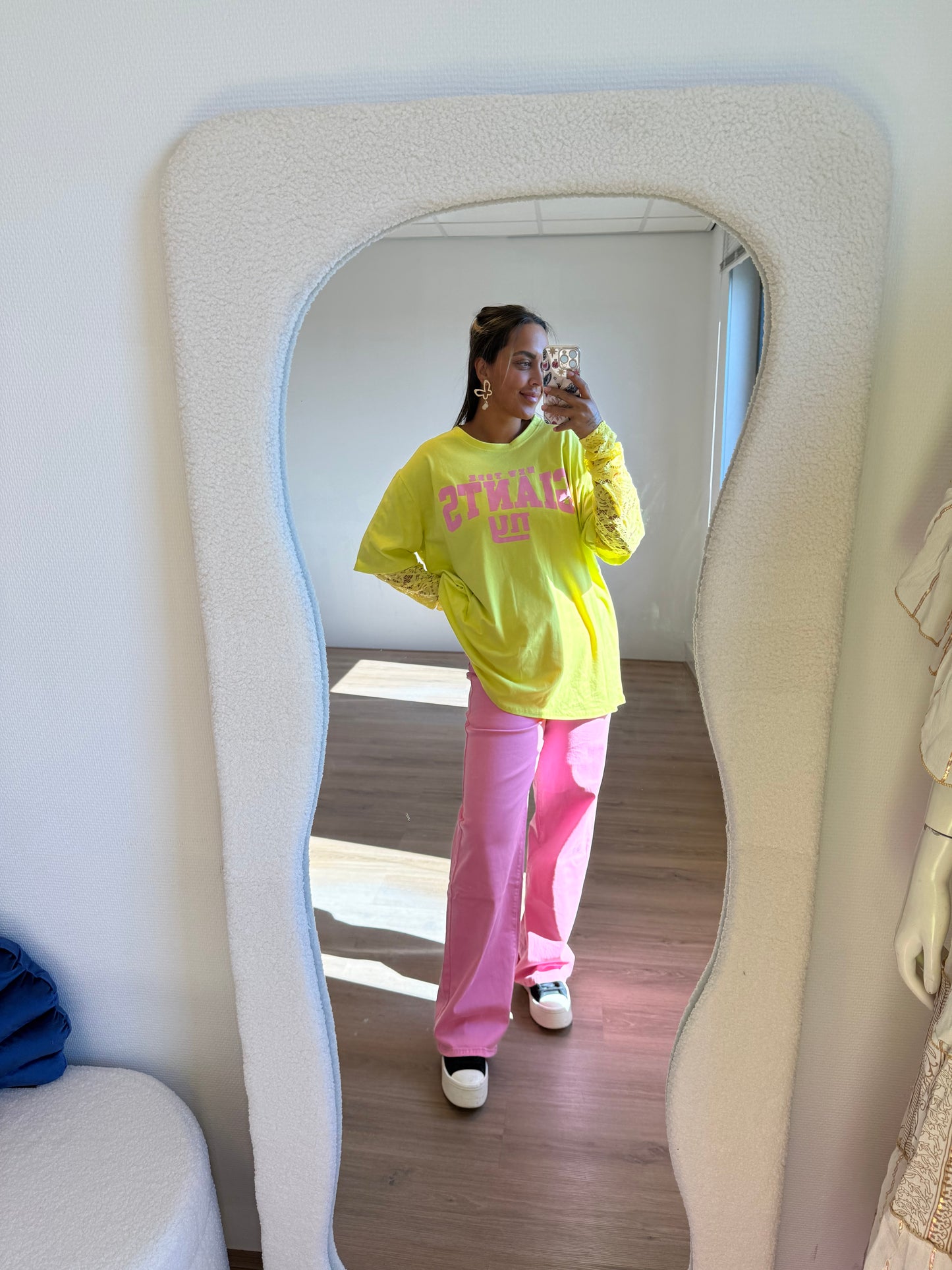 New york longsleeve lace T-shirt yellow & pink
