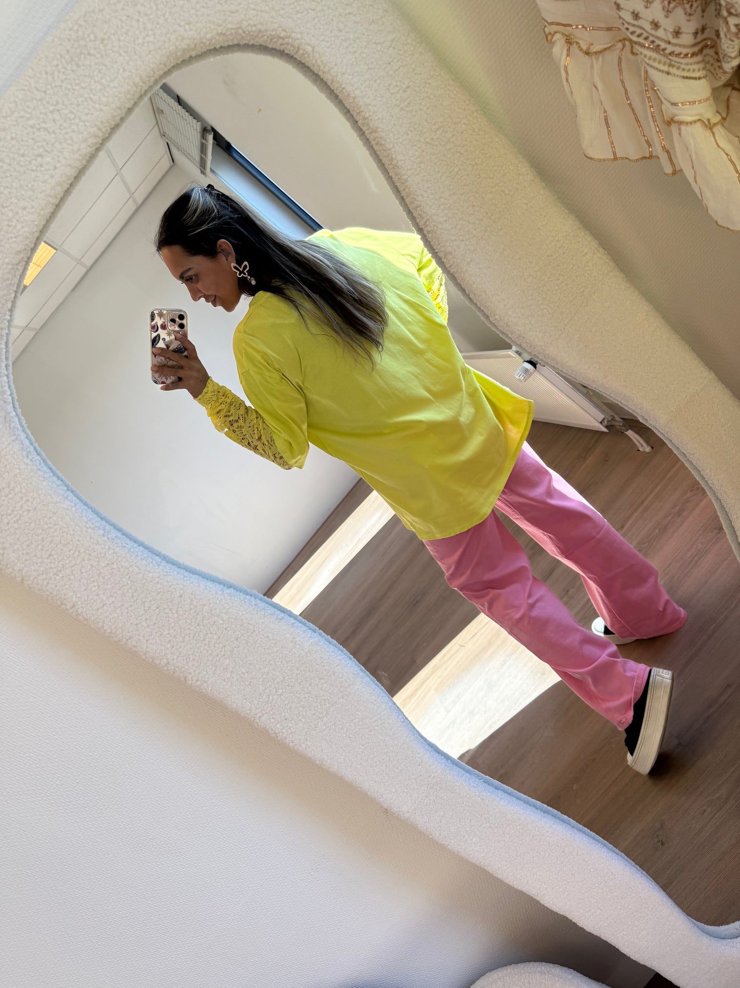 New york longsleeve lace T-shirt yellow & pink