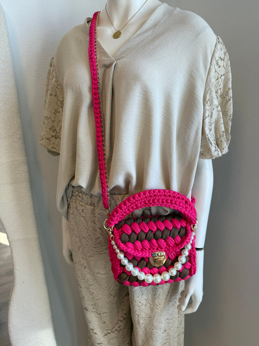 Olivia gevlochten tas roze & bruin