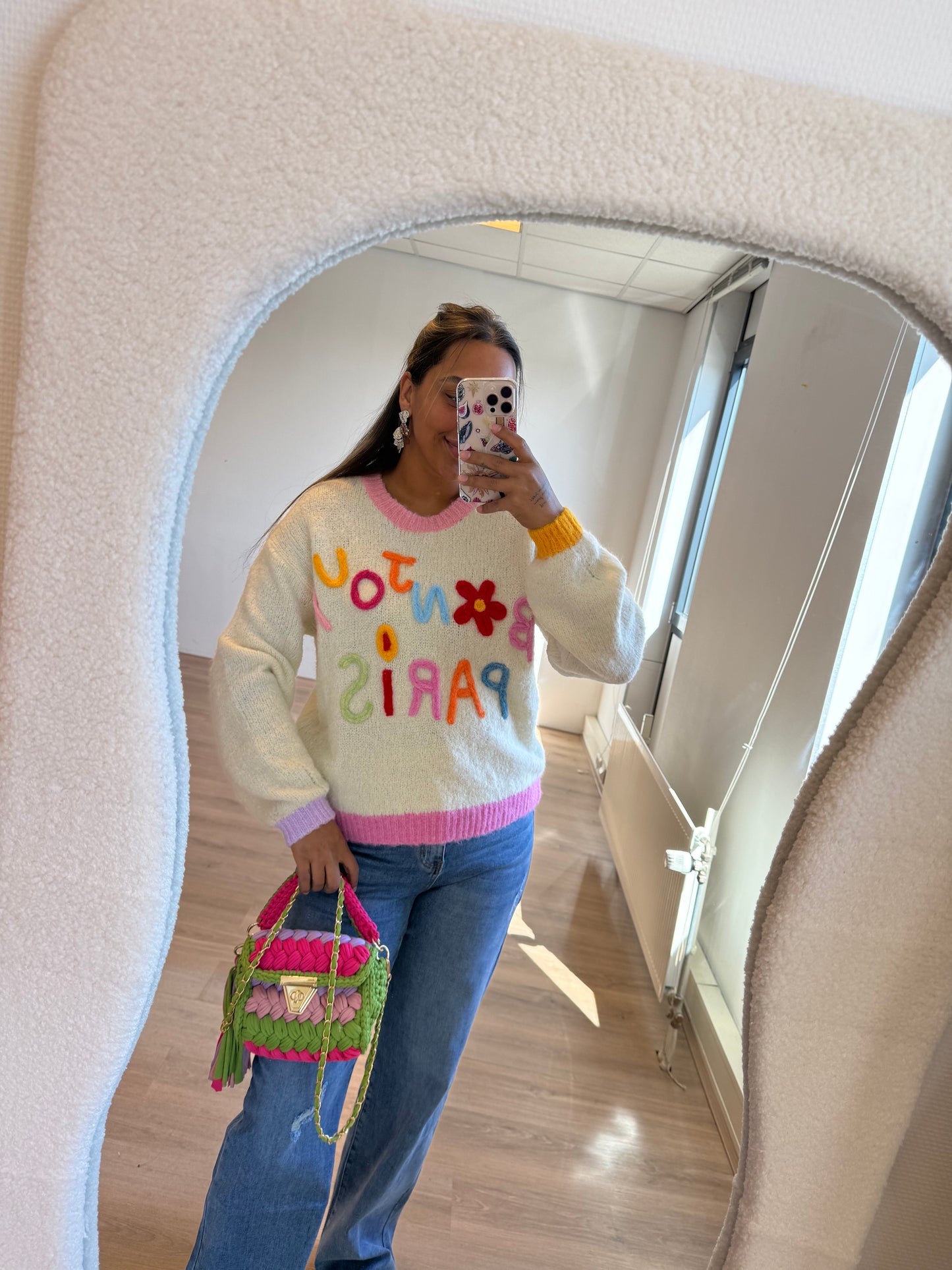 Olivia braided bag lime & pink