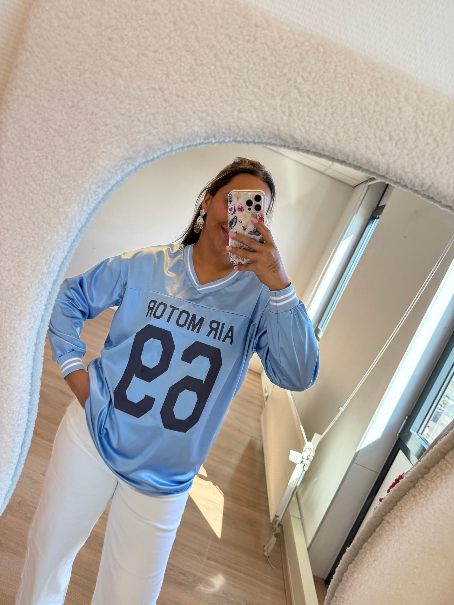 Jersey longsleeve shiny blue
