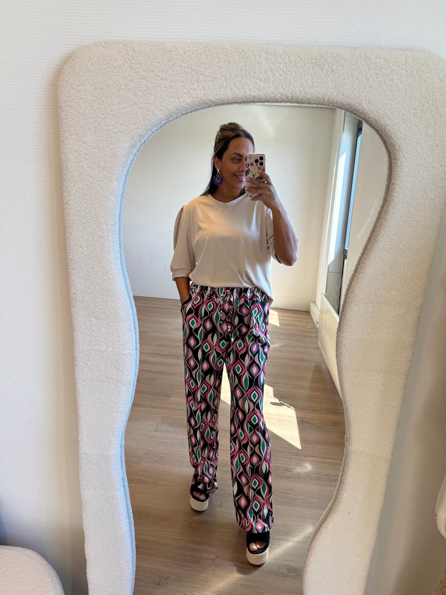 Julia wide leg print jogger pink & green