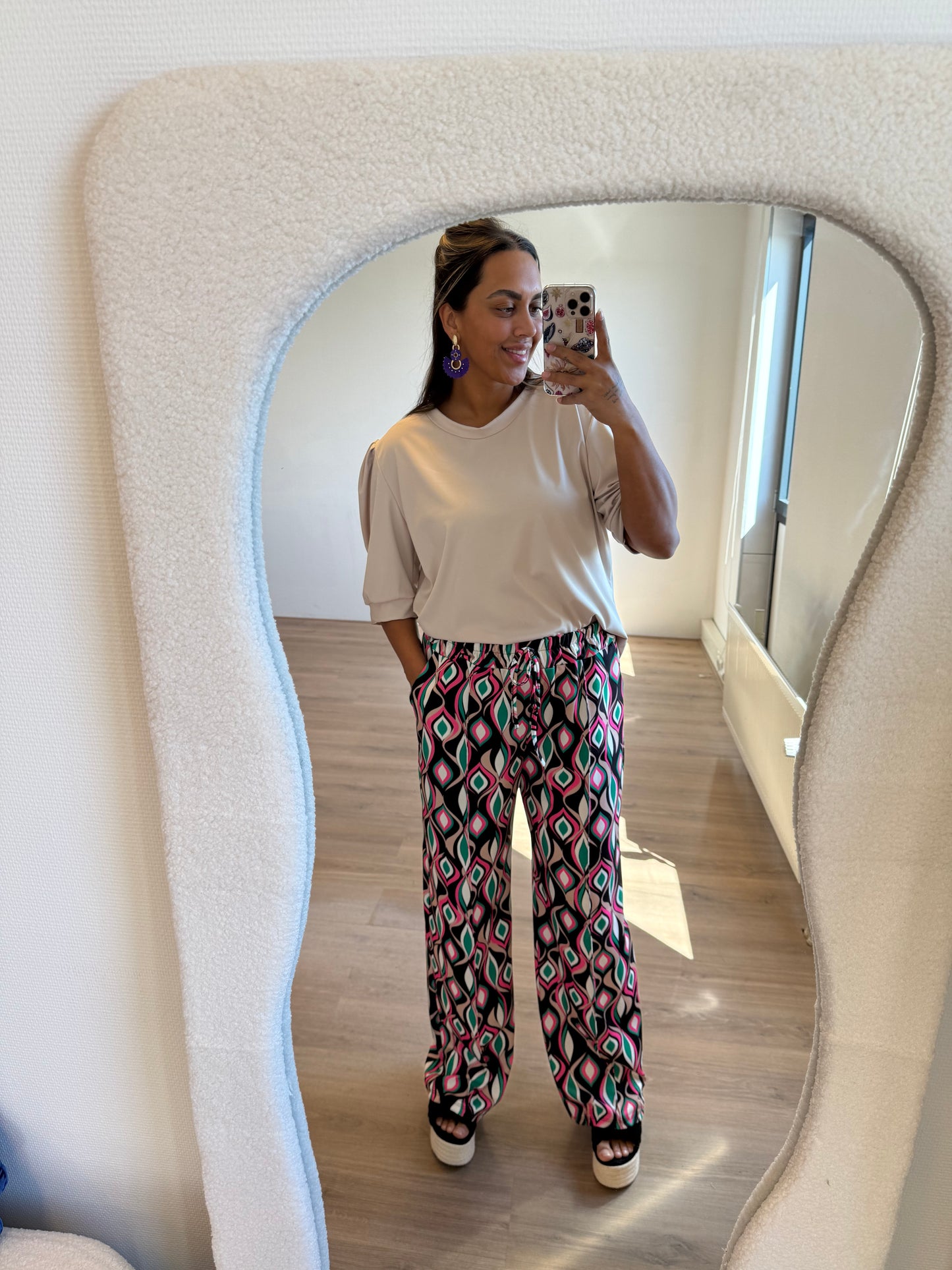 Julia wide leg print jogger pink & green