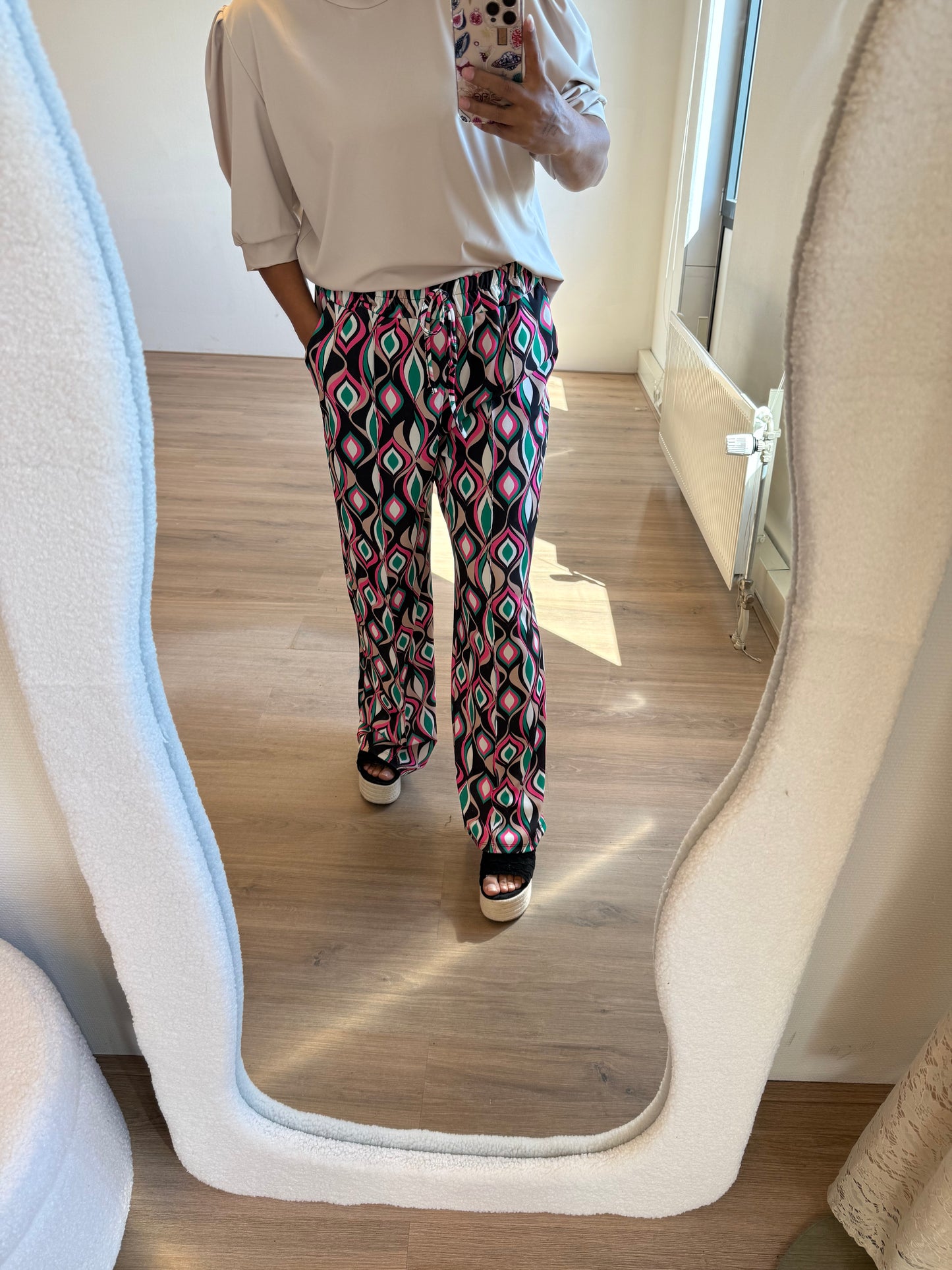 Julia wide leg print jogger pink & green