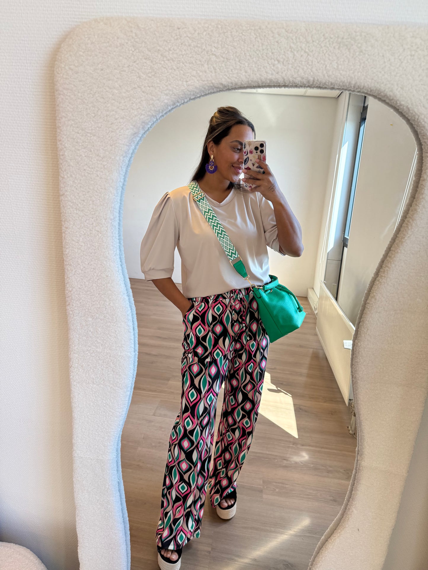 Julia wide leg print jogger pink & green