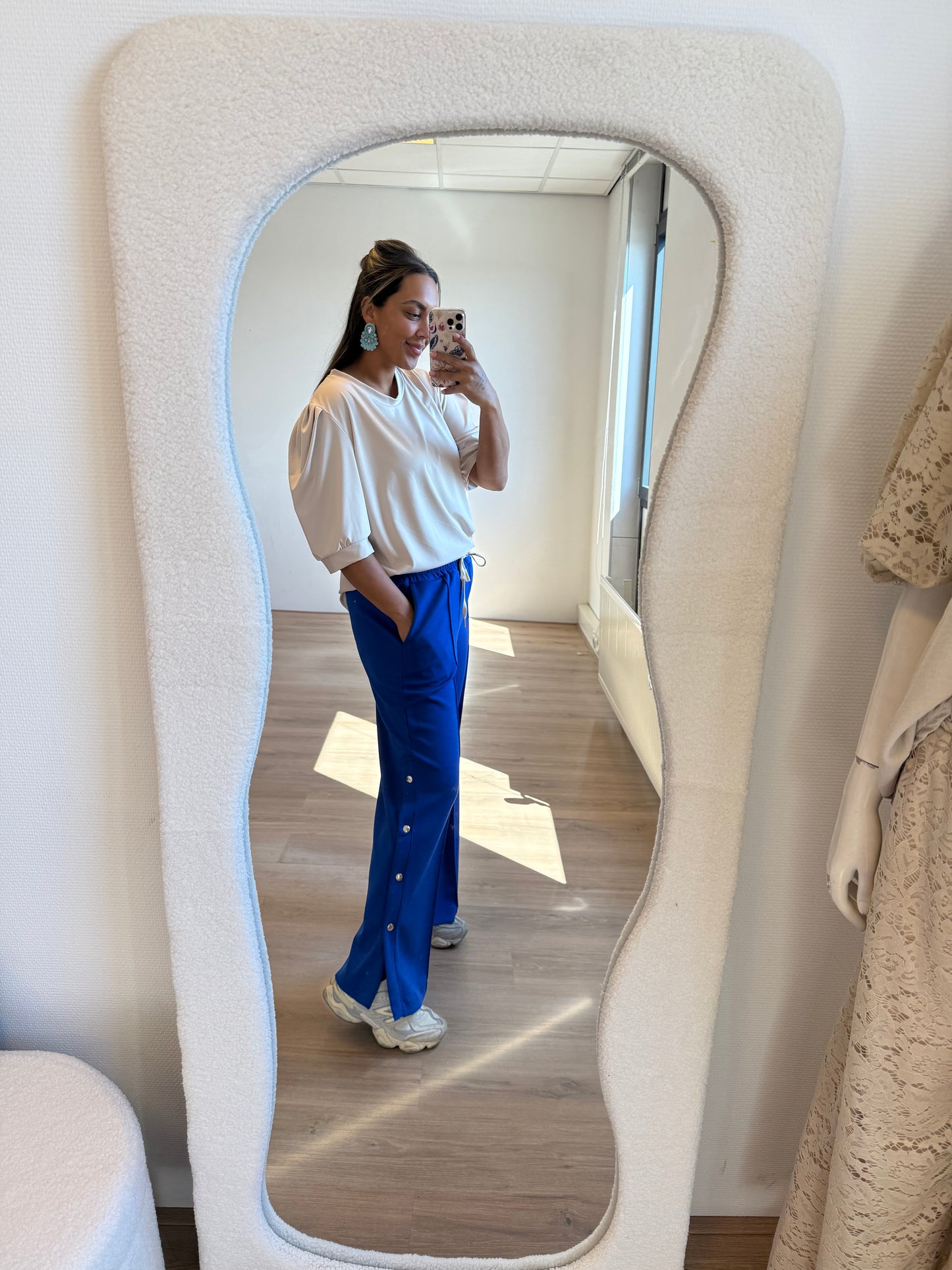 Button wide leg jogger kobalt