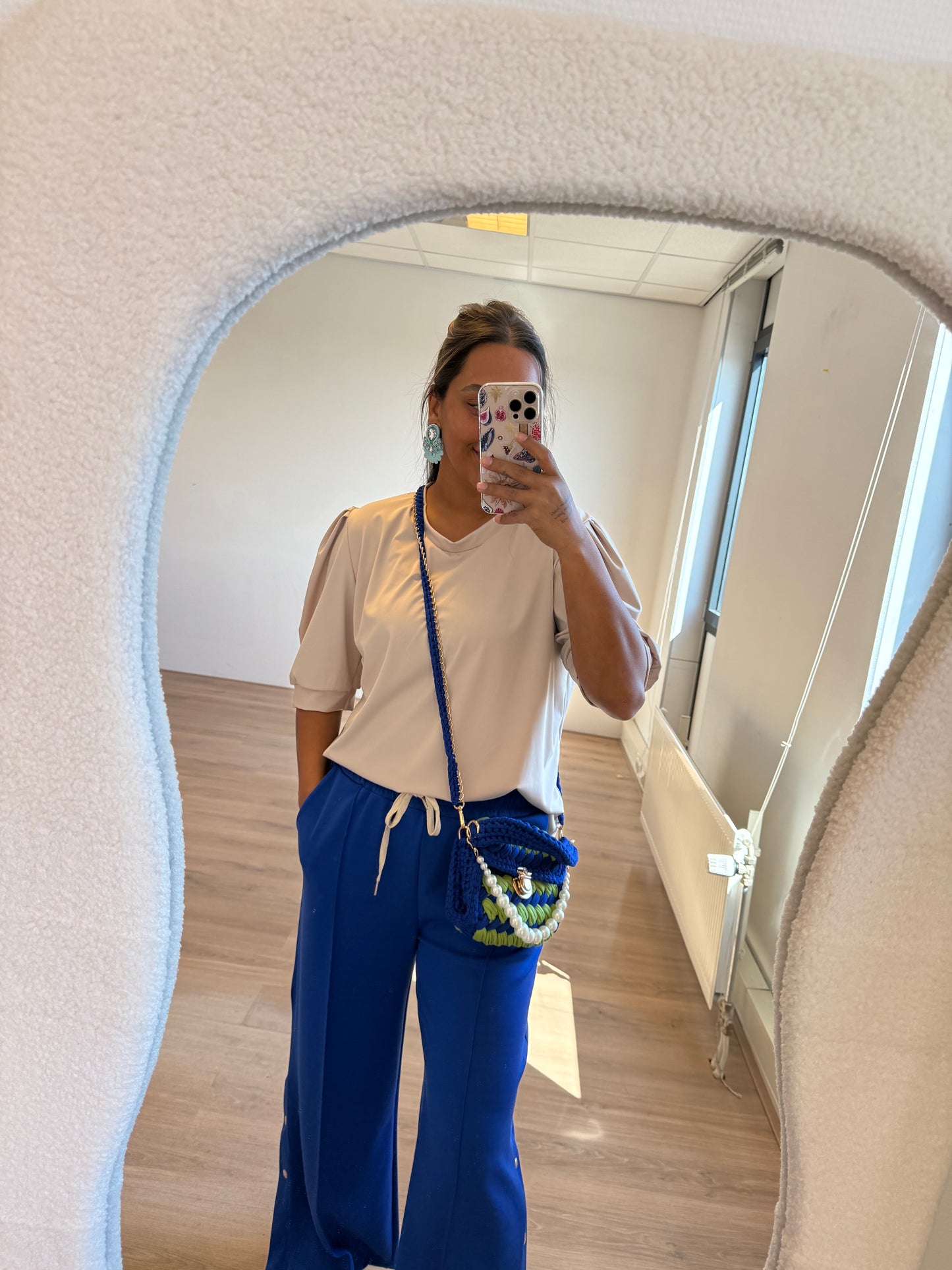 Button wide leg jogger kobalt