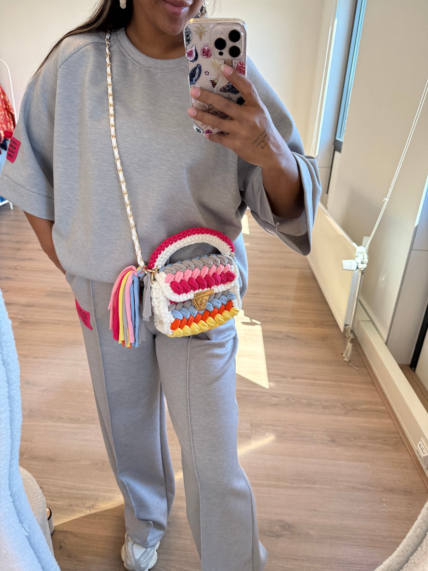 Olivia braided bag white & rainbow