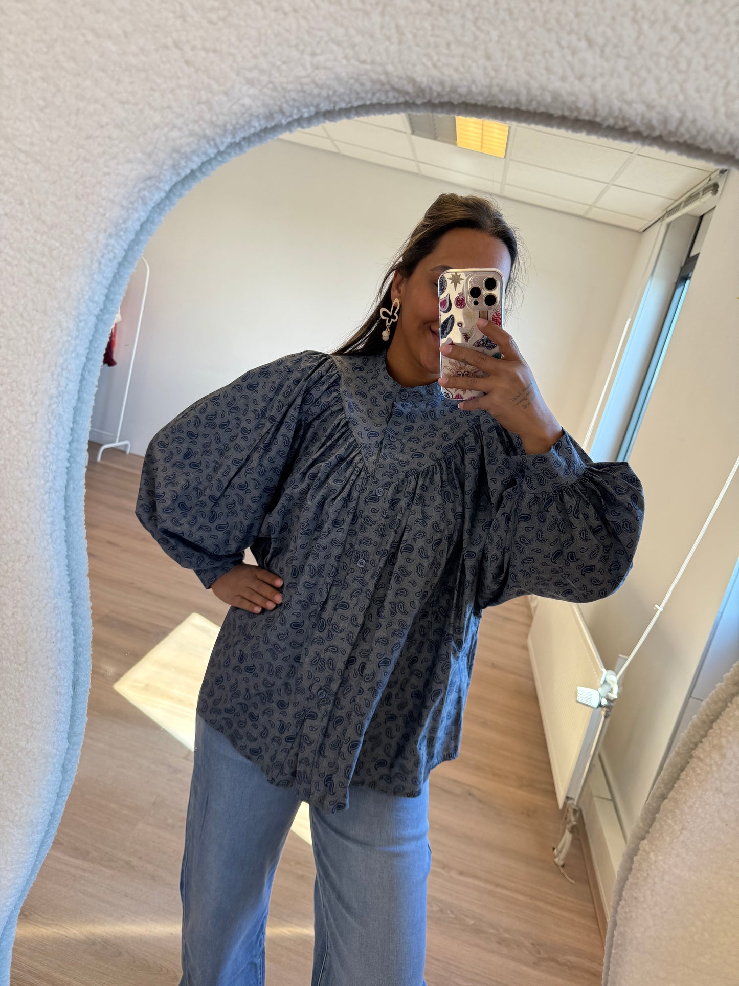Paisley balloon blouse denim blue
