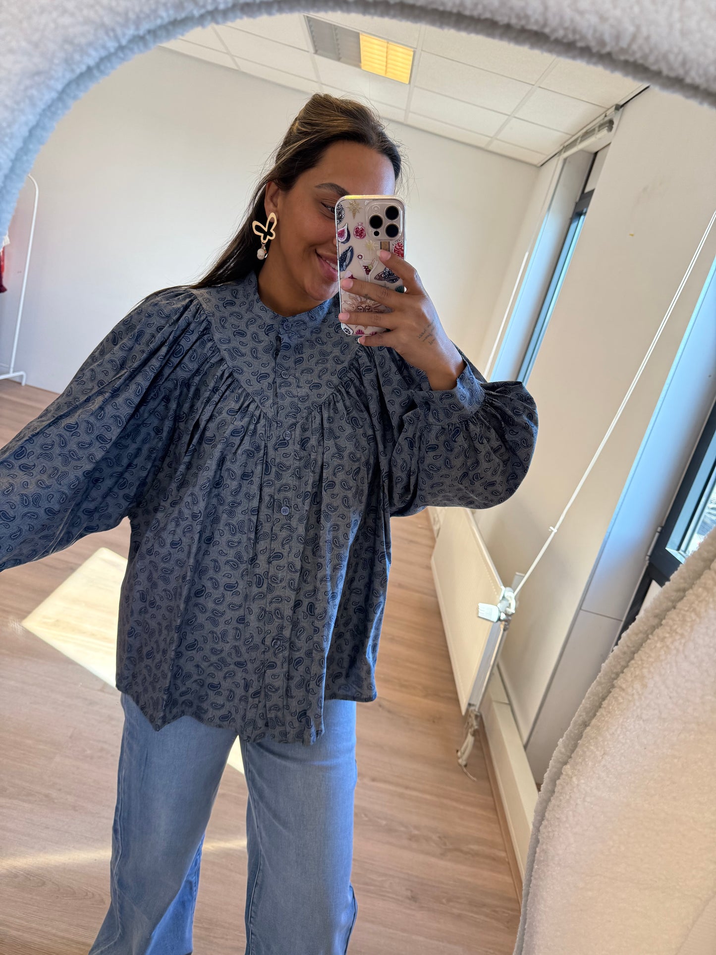 Paisley balloon blouse denim blue