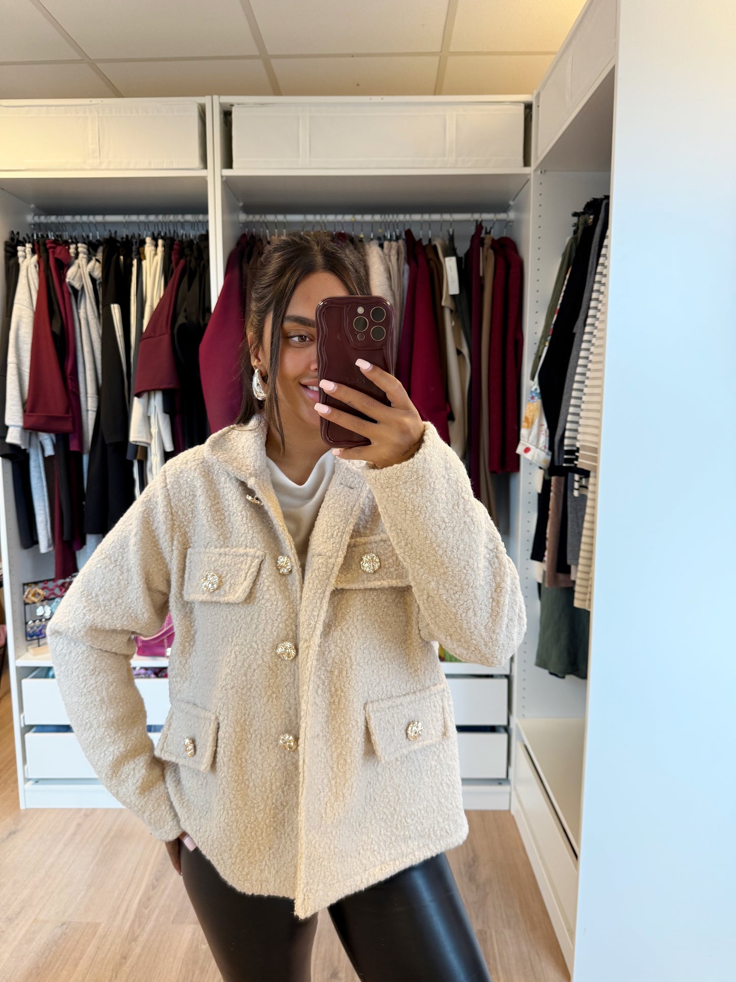 Teddy jacket golden button beige