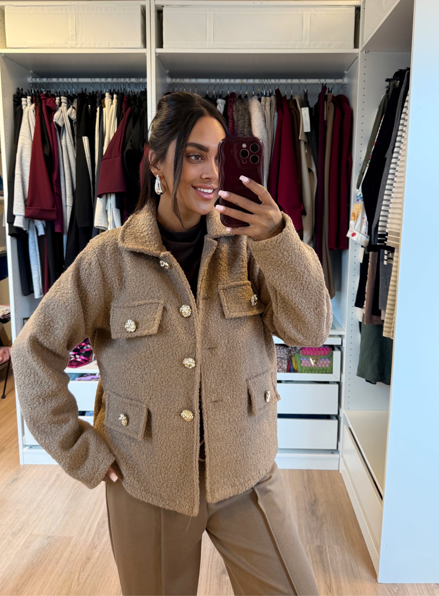 Teddy jacket golden button camel