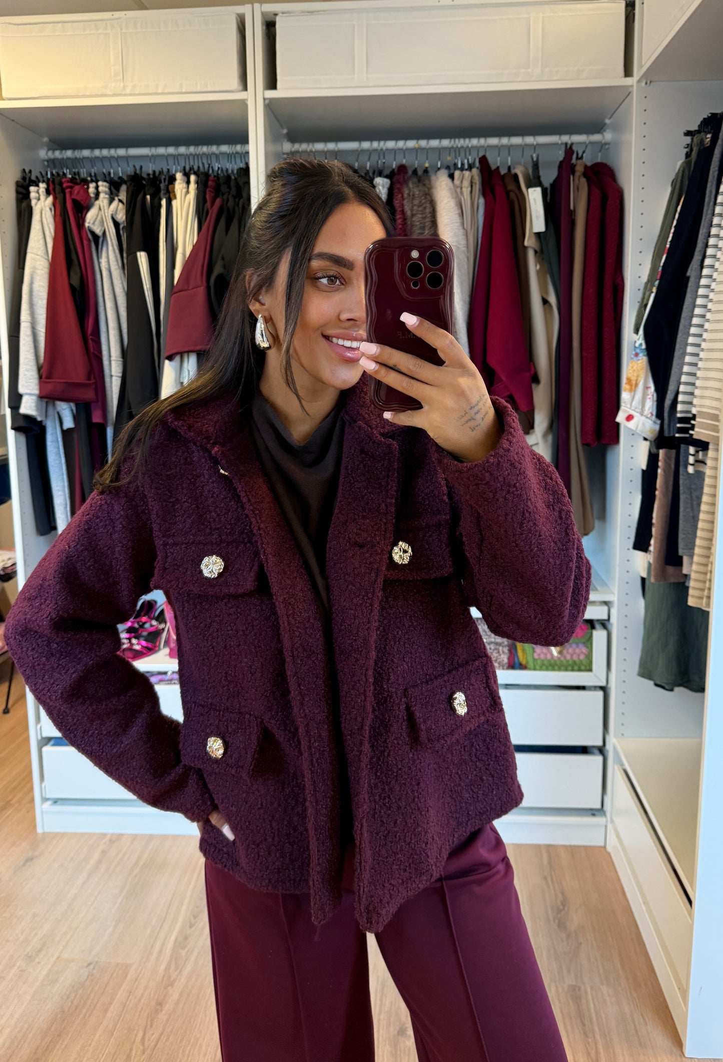 Teddy jacket golden button aubergine