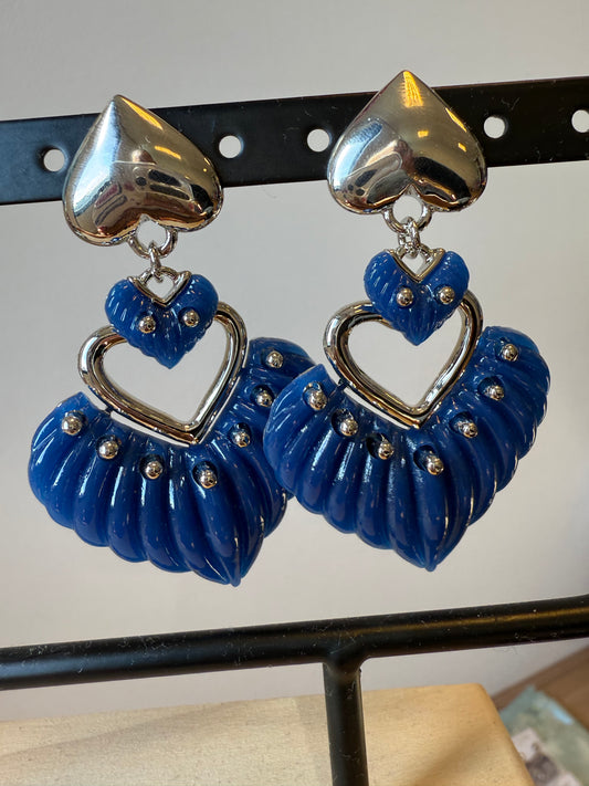 Oorbellen hart blauw & zilver