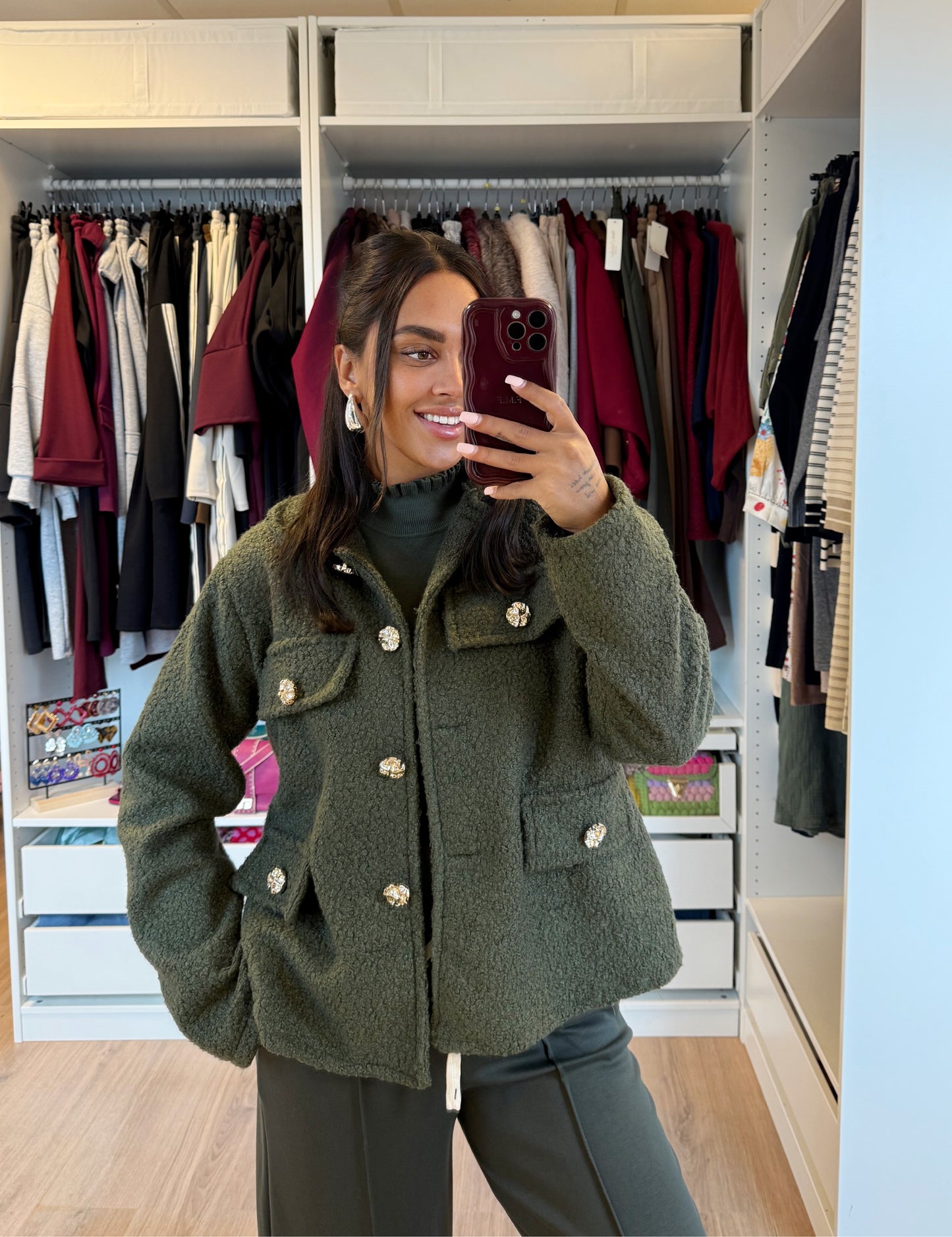 Teddy jacket golden button army