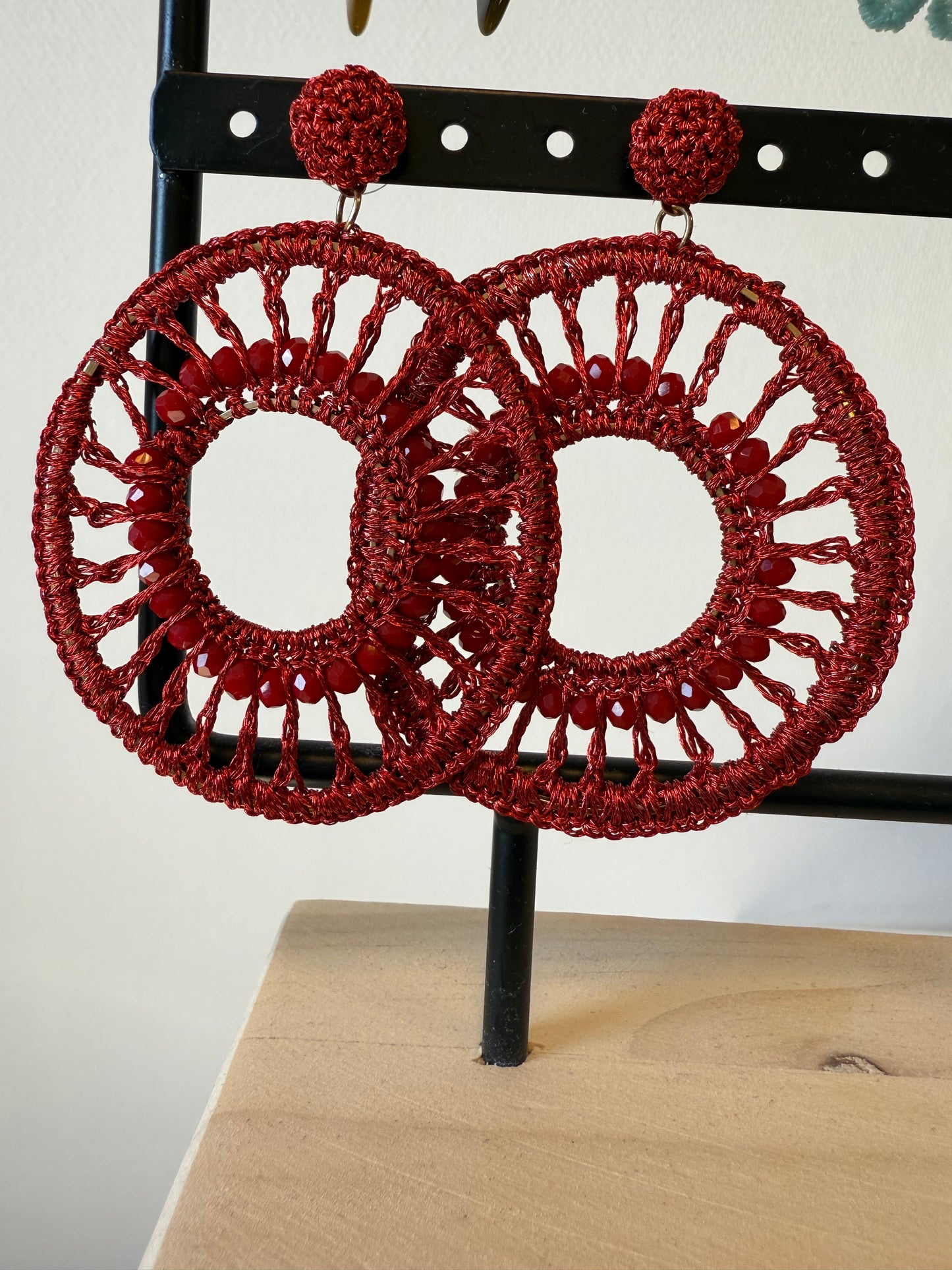 Earrings crochet red