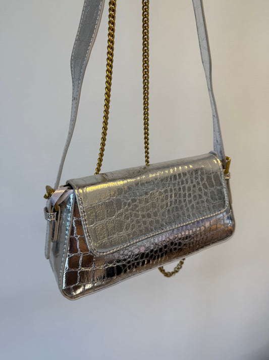 Macy metallic schoudertas zilver