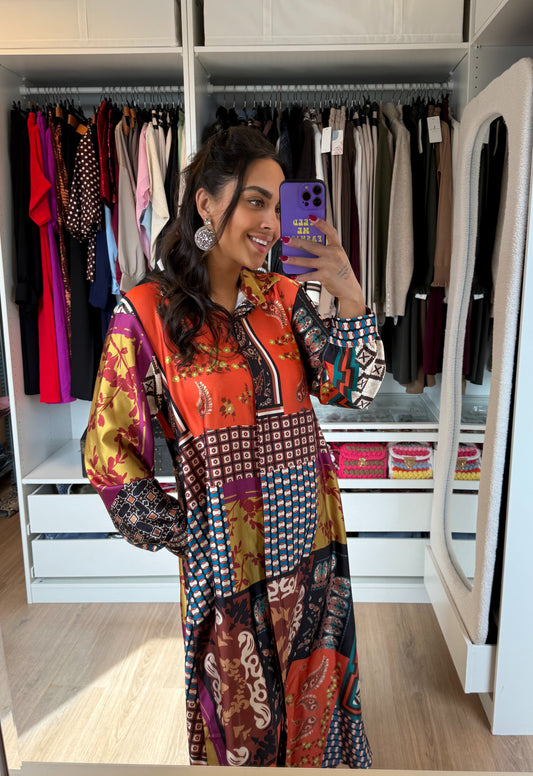 Maxi jurk met print meerkleurig