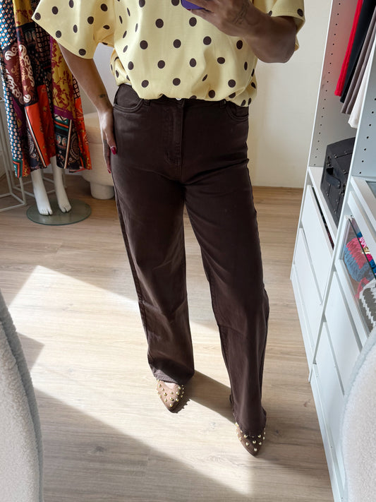 Jeans straight fit wide leg choco bruin